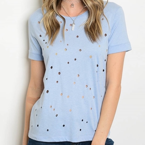 Sale! BABY BLUE DISTRESSED TOP - Picture 1 of 3